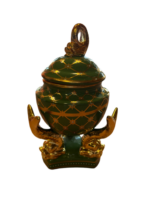 Sopera Verde De Albata Pequeña Con Pedestal