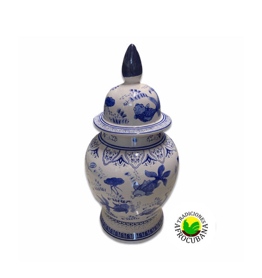 Potiche Olokun Azul Y Blanco